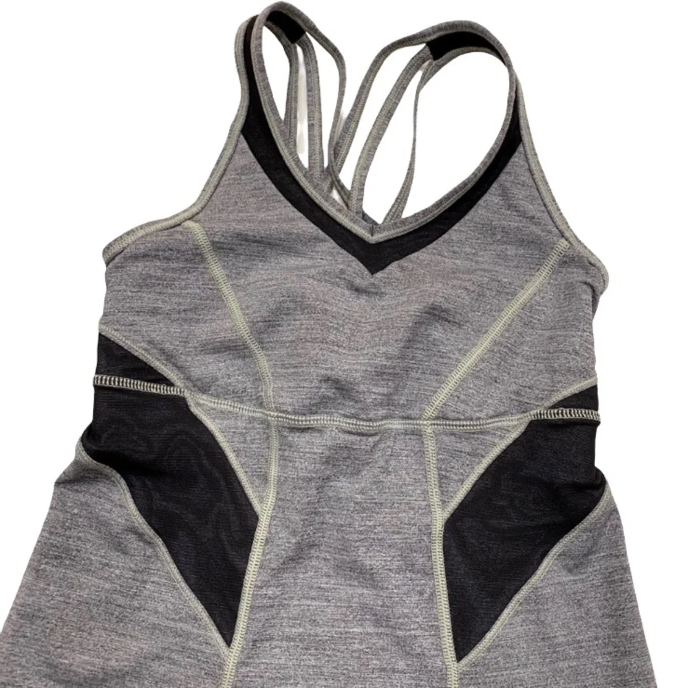 Lululemon Strap It Like It’s Hot Tank Gray Black Mesh Criss Cross Back Size 4